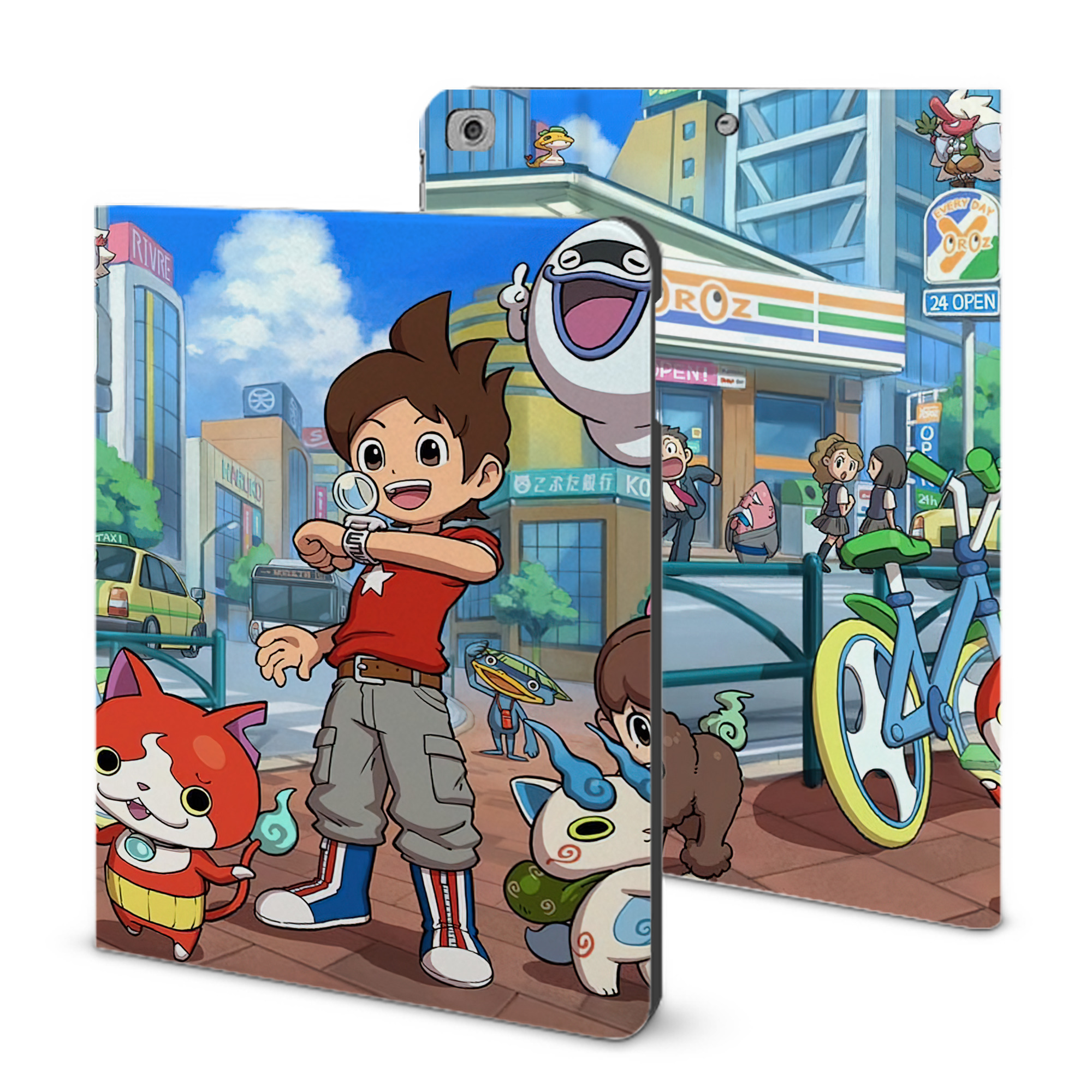（画像用） 妖怪ウォッチ Yo-kai Watch IPad ケース ブック型 PUレザー TPU 耐衝撃 軽量 薄型 ペン収納なし 全面保護 IPad 各モデル対応